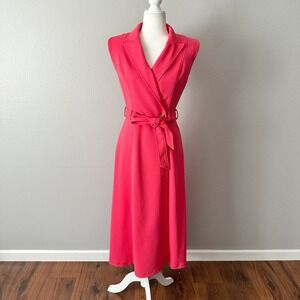 Calvin Klein Sleeveless Wrap‎ Maxi Dress Bright Coral Women's Size 2 NEW